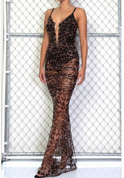 Leopard Mesh Maxi Dress