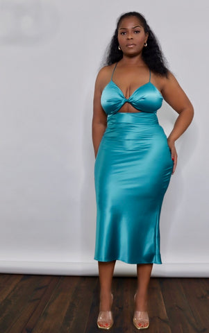 Teal Satin Night Out Dress