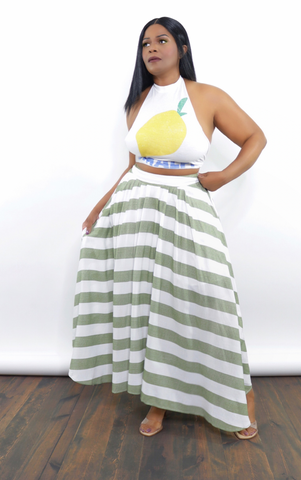 Olive Stripes Maxi Skirt