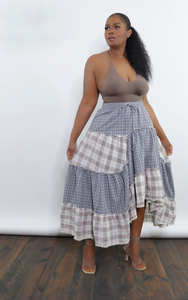 Mixed Plaids Midi Skirt
