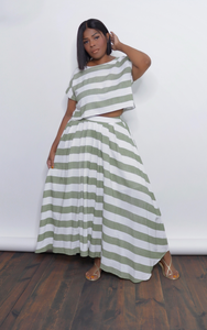 Olive Stripes Skirt Set