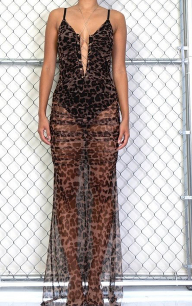 Leopard Mesh Maxi Dress