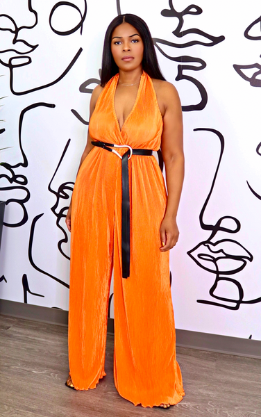 Orange Satin Crinkle Jumpsuit