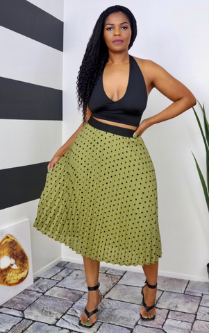 Olive Polka-Dots Skirt Set