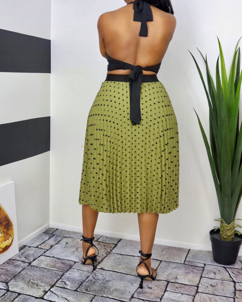 Olive Polka-Dots Skirt Set